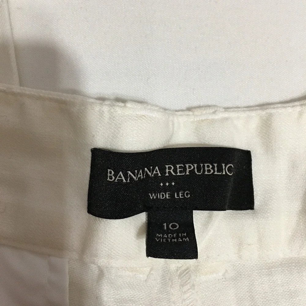 Banana Republic Wide Leg Pants Women Size 10 White Linen Blend Pleated Trousers